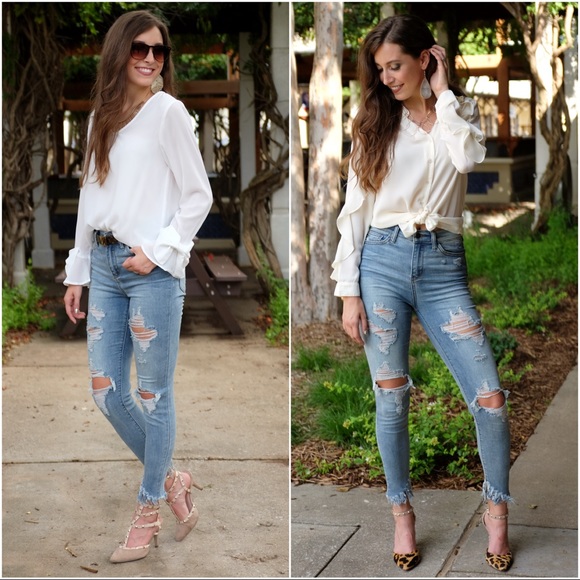 ✨LAST PAIR✨High Waist Distressed Skinny Jeans - Picture 2 of 5